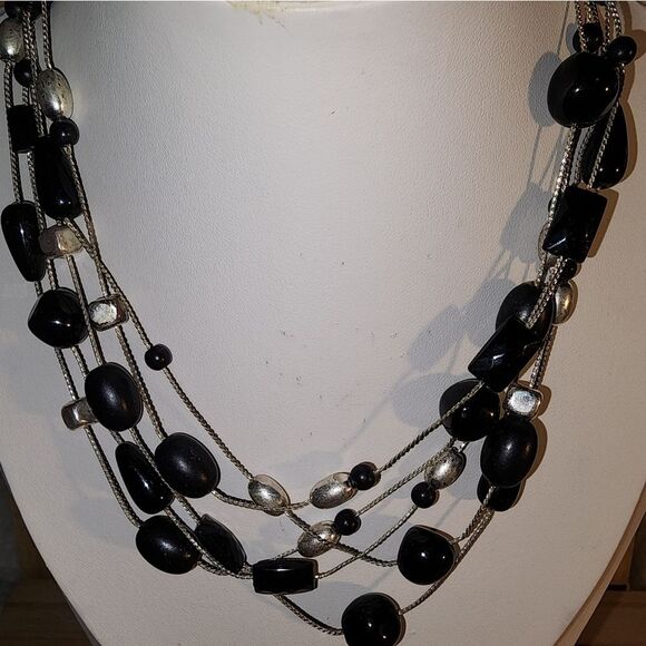 Anne Klein  Black and Silver Beaded Necklace 15" 2.5" Extender - Picture 3 of 8